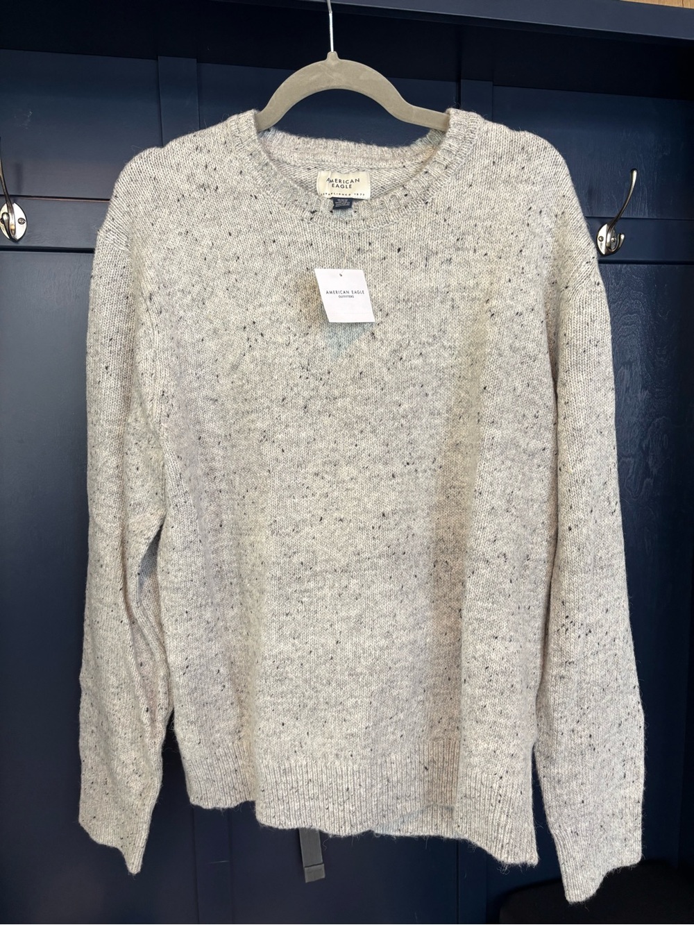 American Eagle Outfitters Cream Speckled Knit Crewneck Sweater